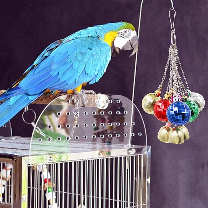 Bird Toys - Parrot Ball With Bells, Colorful Chewing Toys, Cage Accessories for Parakeets, Cockatiels