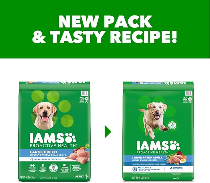 IAMS Proactive Health Large Breed Adult Dry Dog Food Chicken & Whole Grain Recipe, 40 lb. Bag