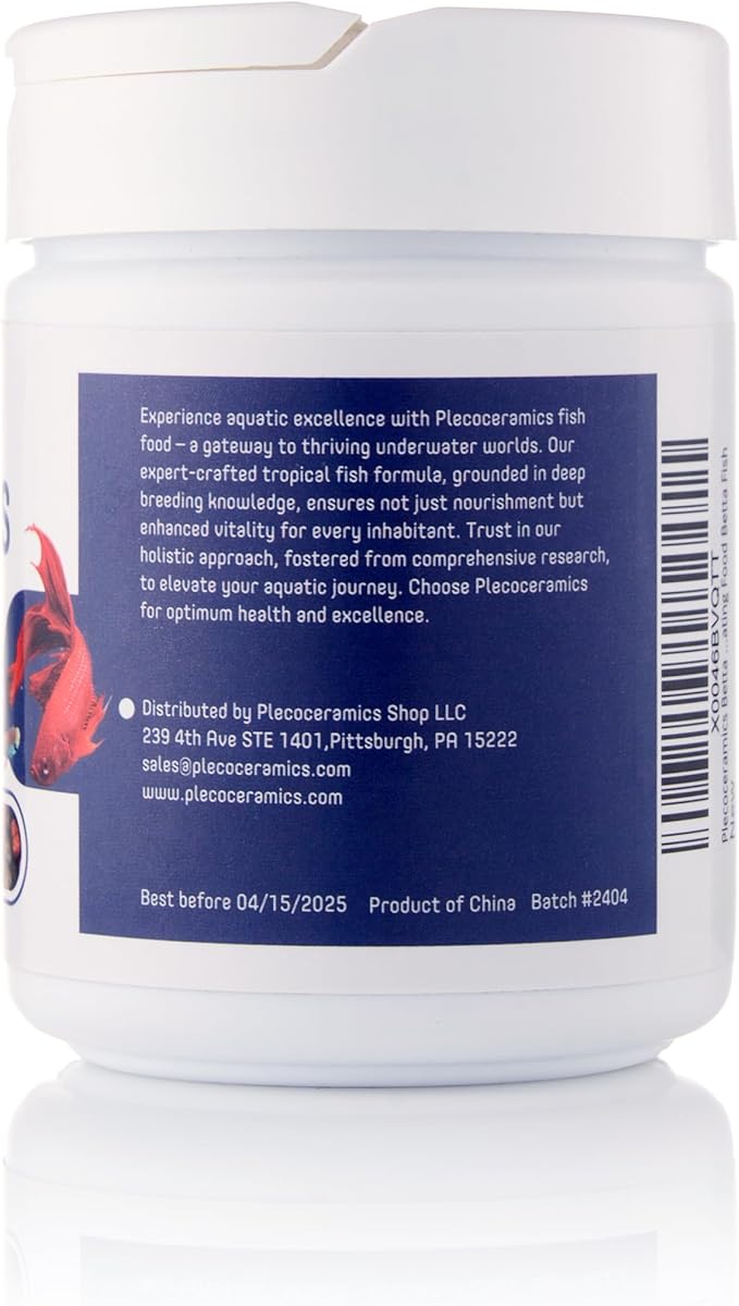 Plecoceramics Betta Fish Pellets Extreme Color, Complete Nutrition Plus Color Boost, Enhancing Floating Food Betta Fish (1.4 oz / 40 g)