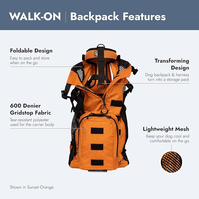 K9 Sport Sack Walk-On - X-Small, Shark Skin Gray - Ideal for Dogs with 9-12” Back Length - Lightweight, Packable, Backpack-Style Carrier - Includes Compatible Harness & Storage Bag