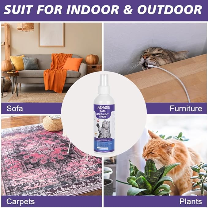 AOMIG Cat Deterrent Spray, Natural Cat Repellent Spray, Non-Toxic Anti-Scratch Deterrent for Furniture Protection Sofas Rugs Plants, Indoor & Outdoor Safe Effective Training Aid for Cats, 200ml