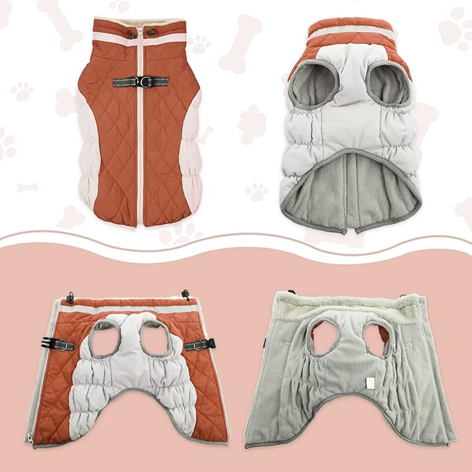Lelepet Dog Coat Warm Dog Winter Coat Waterproof Dogs Jacket with Harness Built in Reflective Pet Fleece Vest Zip-Up Cold Weather Coats for Extra Large Dogs Turtleneck & Windproof Coats Great Dane 3XL
