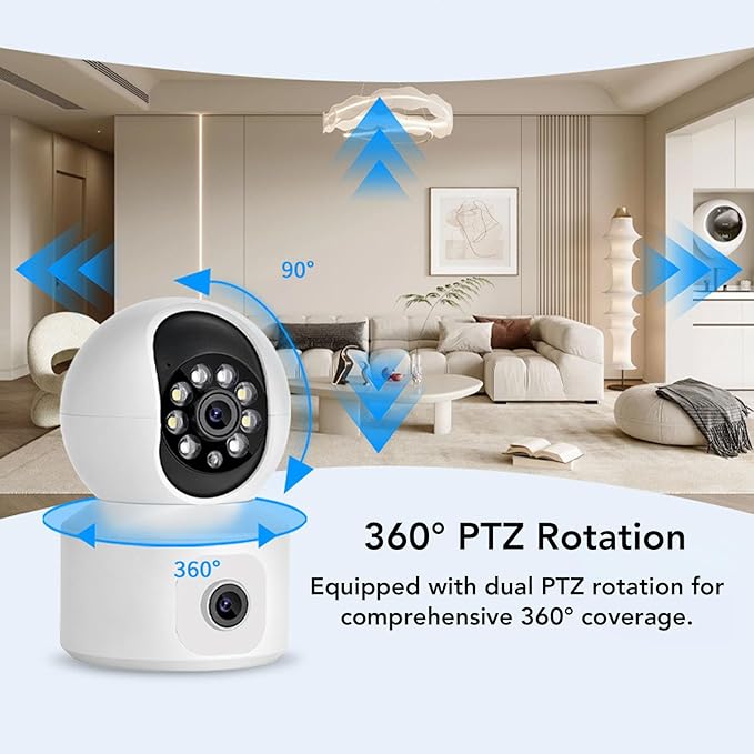 VBESTLIFE Home Security Camera, 1080P HD Dog Camera for Indoor, Dual Lens View, 360° PTZ, Night Vision, AI Motion Detection for Baby and Pet Monitor
