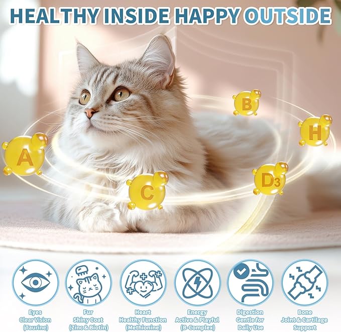Taurine for Cats Vitamins Treats Snacks – Cat Multivitamin 500 Crunchy & Creamy Chews – Supports Immune, Joints, Digestion, Skin & Coat – Daily Healthy Supplement for Cats of All Ages (90-Day Supply)