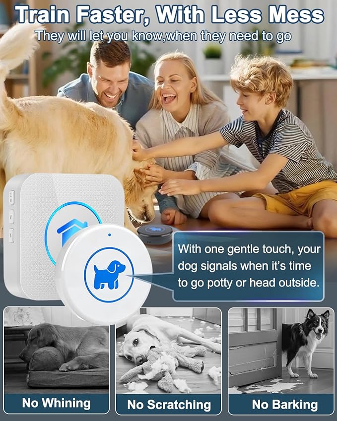 Dog Door Bell, Wireless Dog Doorbells for Potty Training – Dog Bells to Go Outside, 1000Feet Range, Waterproof Button, 55 Melodies & 5 Notification Modes (2 Button White)