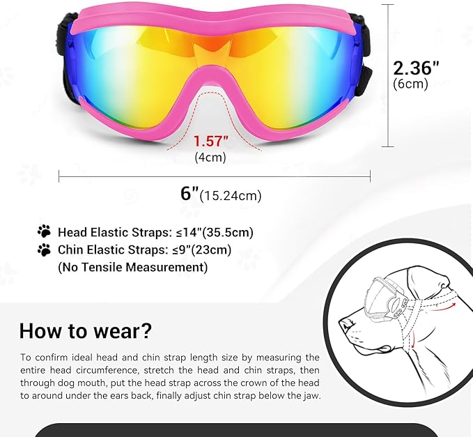 LESYPET Dog Goggles Medium Large Breed, UV Wind Dust Protection Medium Dog Sunglasses Eye Protection, Eye Wear Pet Glasses with Adjustable Strap for Outdoor Riding, Pink