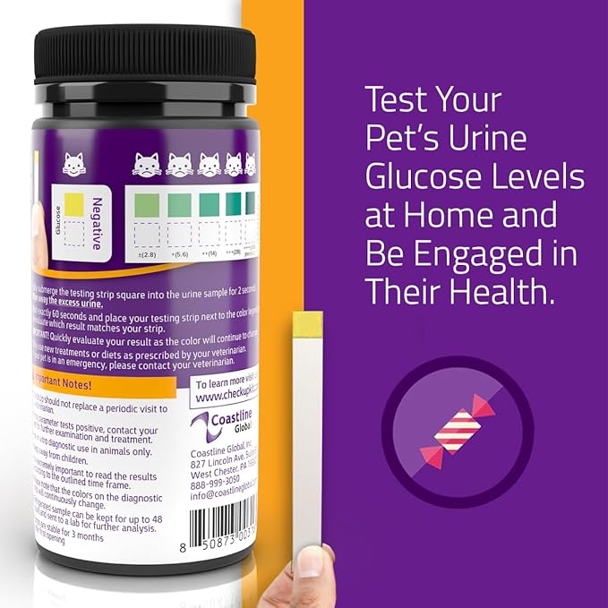 KIT4CAT CheckUp Glucose Urine Testing Strips for Cats and Dogs - Detection of Glucose Levels x 50