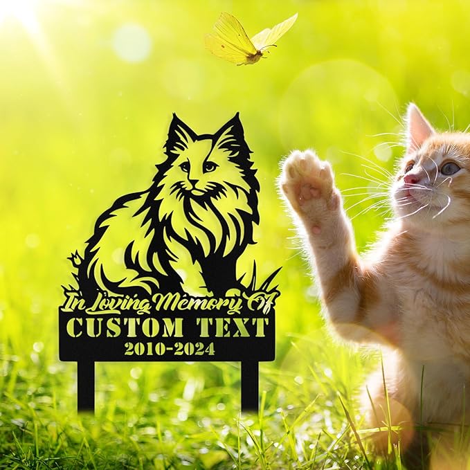 Custom Cat Grave Marker Outdoor, Personalized Metal Cat Memorial Grave Stake with Name and Date, Outdoor Waterrproof Cats Memorial Plaque