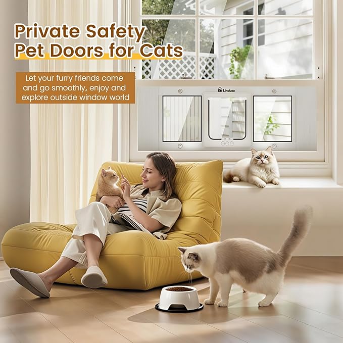 Cat Door for Window, Quick Installation Adjustable Width of 31"-36", Cat Window Door with 4 Locking Modes, Magnetic Closure Design, Weatherproof Aluminum Frame Cat Door Window Insert