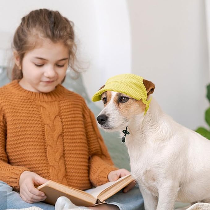 Dog Baseball Cap, Dog Cat Summer Beach Visor Hat with Ear Holes, Adjustable Puppy Sunbonnet Headdress (Yellow, X-Large)