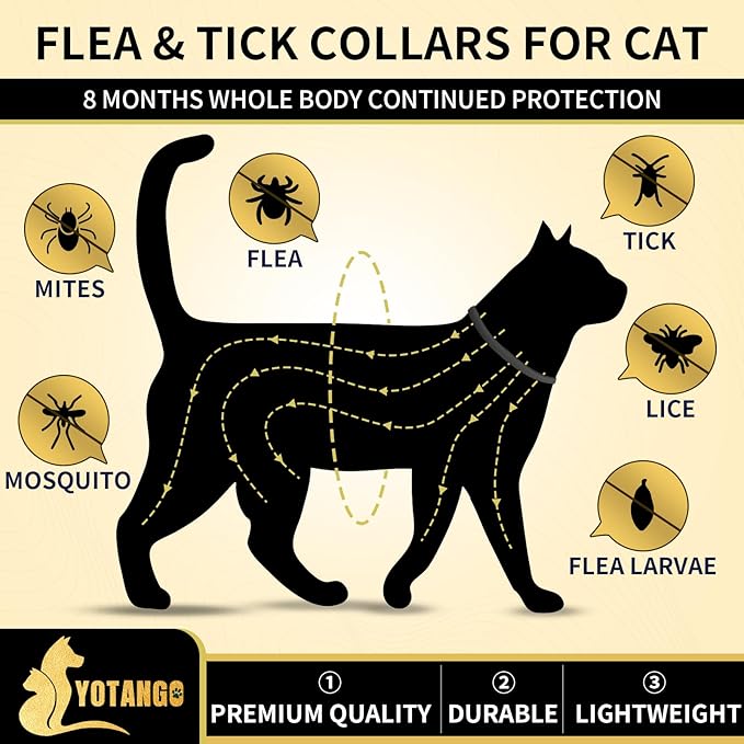 YOTANGO 4 Pack Flea Collar for Cats, 32 Months Flea and Tick Prevention for Cats, Waterproof Cat Fleas Collar, Cat Fleas and Ticks Treatment, Adjustable Tick Collars for Kittens-Black