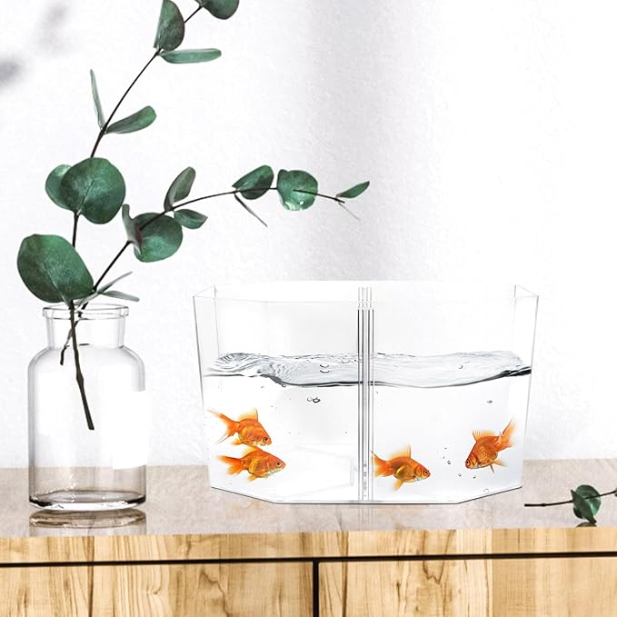 Toyvian Fish Breeding Tank Divider Box with High Transparency Double Compartment Octagonal Aquarium Incubation Box for Betta and Small Fish Isolation