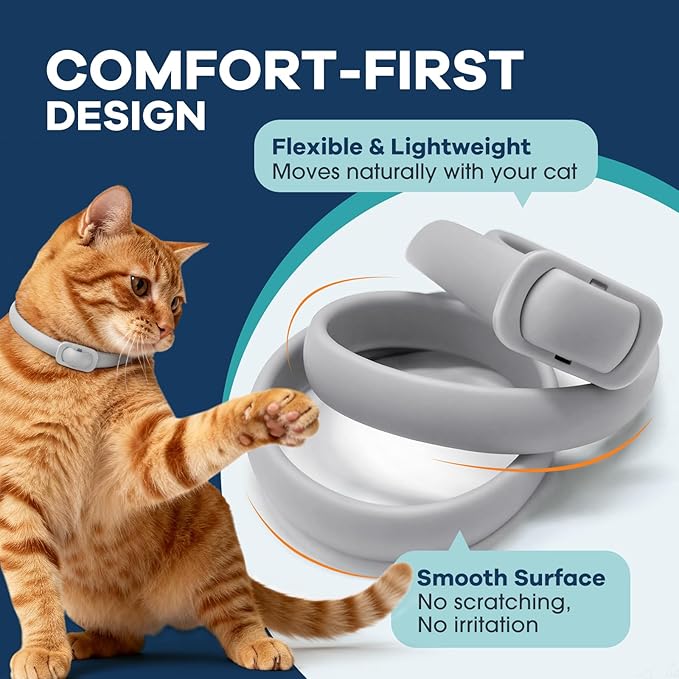 Flea Collar for Cats 4 Pack, 8-Month Flea & Tick Prevention per Collar, Natural Plant-Based, Water-Resistant, Adjustable, Fast-Acting & Long-Lasting, Safe for Adult Cats and Kittens, White