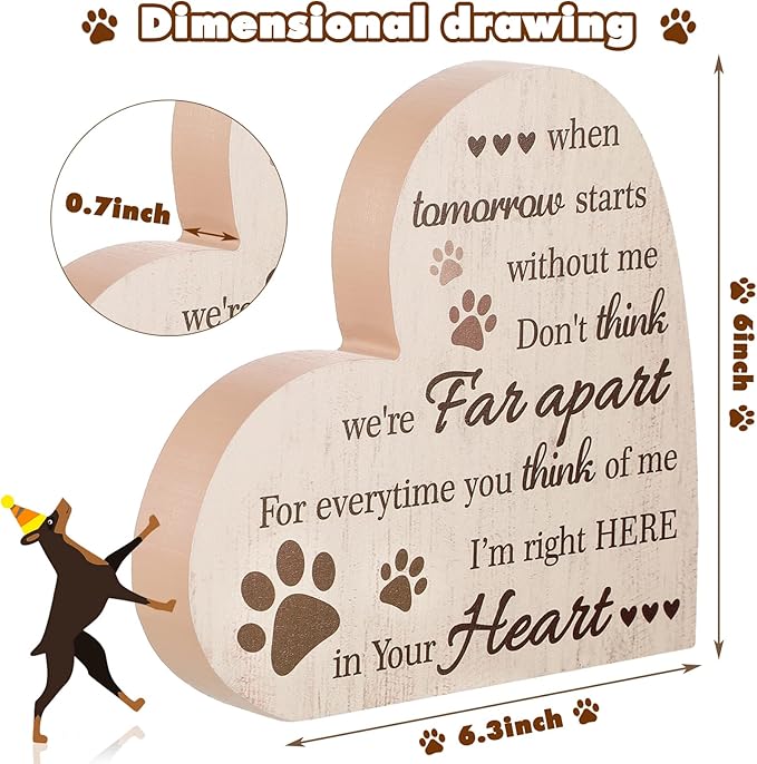 Maitys Dog Memorial Gifts for Loss of Dog Cat Sympathy Gift, in Memory of Dogs Cats Gifts, Thoughtful Pet Loss Gift, a Wooden Plaque When Tomorrow Starts Without Me. (Khaki-Heart)
