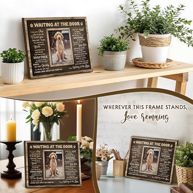 Dog Memorial Frame - Waiting at The Door Wooden Picture Frame for Pet Loss, 8''x10'' - Pup Remembrance Keepsake, Bereavement Decor Home, Sympathy Gift for Pets Owner, Dogs Mom