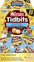 INABA Churu Tidbits for Cats, Soft & Chewy Churu Filled, Baked Chicken Cat Treats with Taurine & Green Tea Extract, 0.42oz per Pack, 8 Packs Total, Tuna Recipe