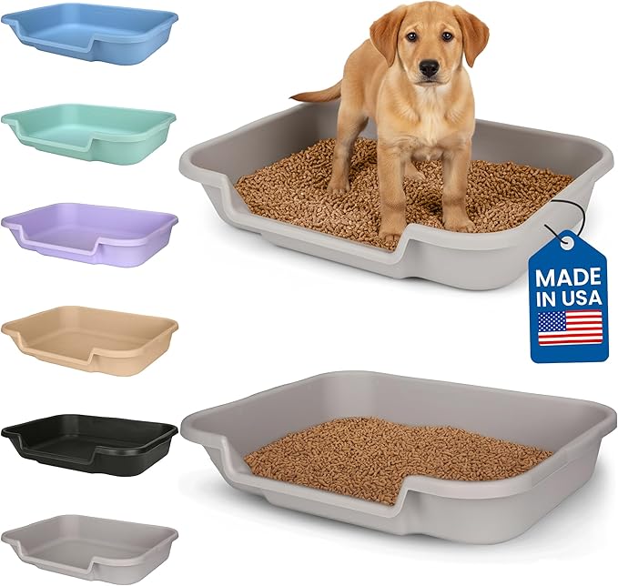 Dog Litter Box, Gray Color, Large Size, Durable & Pet Safe Puppy Litter Box, Indoor Open Top Entry Dog Litter Pan, Comfortable for Dogs, Great for Dogs up to 20 lbs (2 Pack)