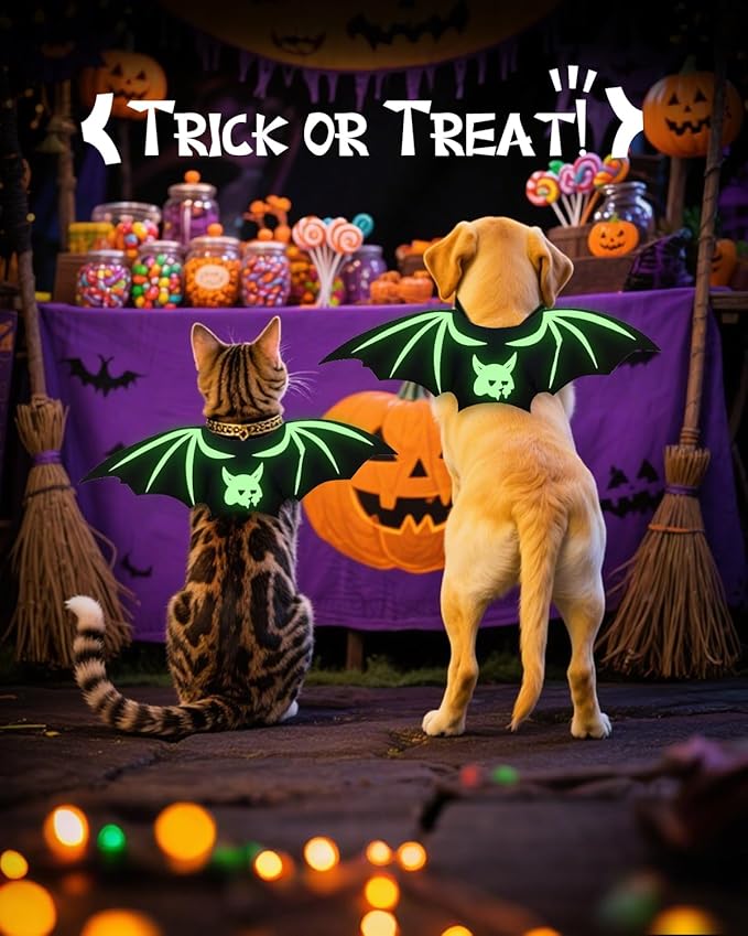 Cat Halloween Costume Bat Wings - Glow in The Dark Pet Halloween Party Cosplay Dress Up Accessories for Cats Small Puppy Dog