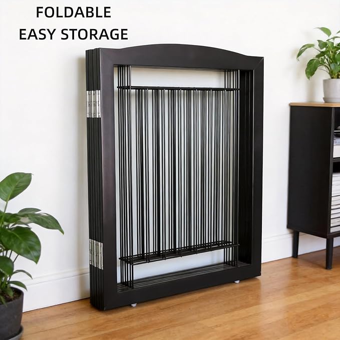ZJSF Freestanding Dog Fence Indoor, Foldable Dog Gate for Doorways, Stairs or Hallways, Sturdy Wood Extra Wide Pet Gate with Support Feet for The House, Black, 32 "Height-6 Panels