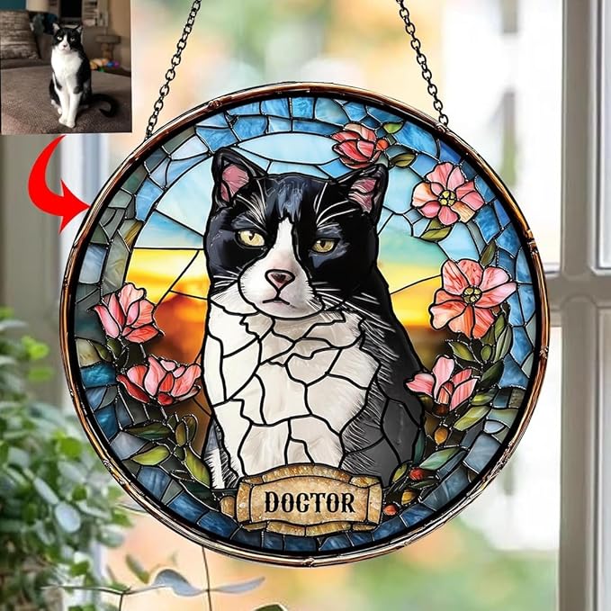 Custom Dog Portrait Stained Glass Light Catcher, Pet Memorial Stained Glass Photo Light Catcher, Staineds Glass Dog Memorial, Loss of Dogs Sympathy Gift Personalized, Pet Loss Gift /1