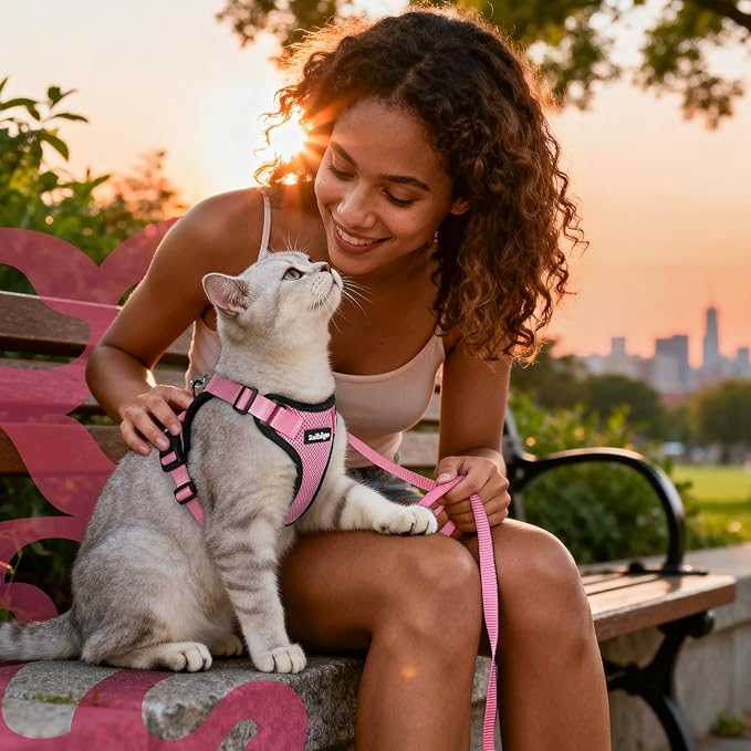 rabbitgoo Cat Harness and Leash for Walking, Escape Proof Soft Adjustable Vest Harnesses for Cats, Easy Control Breathable Reflective Strips Jacket, Pink, XS