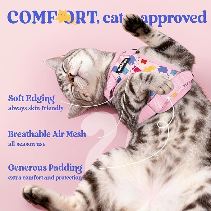 rabbitgoo Cat Harness and Leash for Walking, Escape Proof Soft Adjustable Vest Harnesses for Cats, Easy Control Breathable Reflective Strips Jacket, Purrty Pink, M
