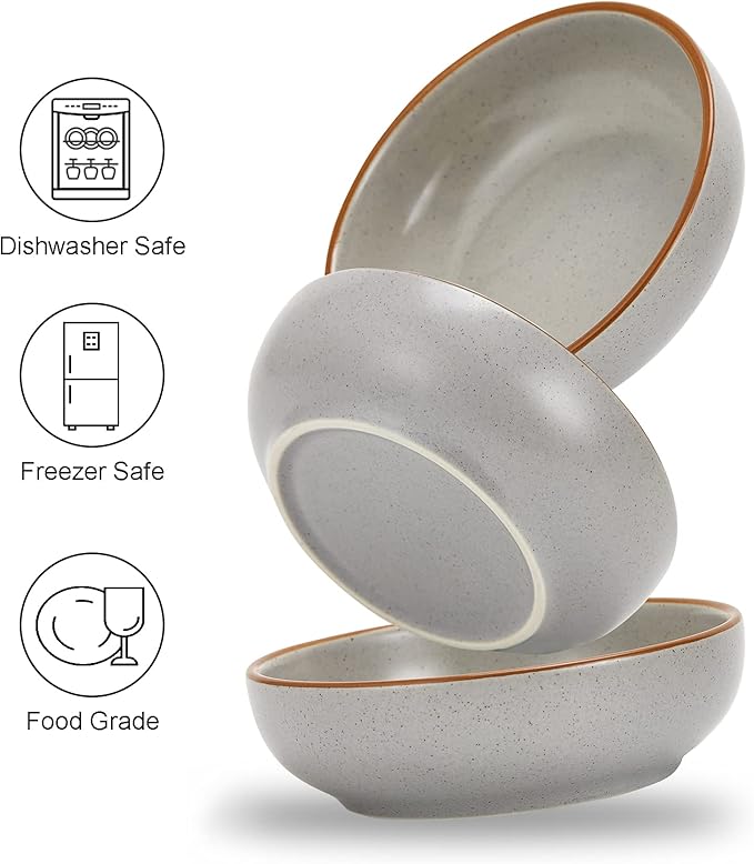 Cottagecore Ceramic Cat Bowls, 3 Pack Set, Gray, 5.3 in Shallow Pet Bowl for Kitten, Cat, Small Dog