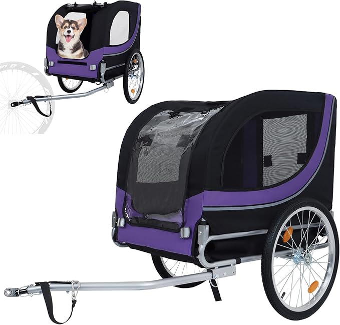 Large Dog Trailer for Bike, Folding Bike Trailer for Dogs with 18.9" Wheels, 120LB Capacity All-Terrain Pet Carrier, Universal Bicycle Coupler