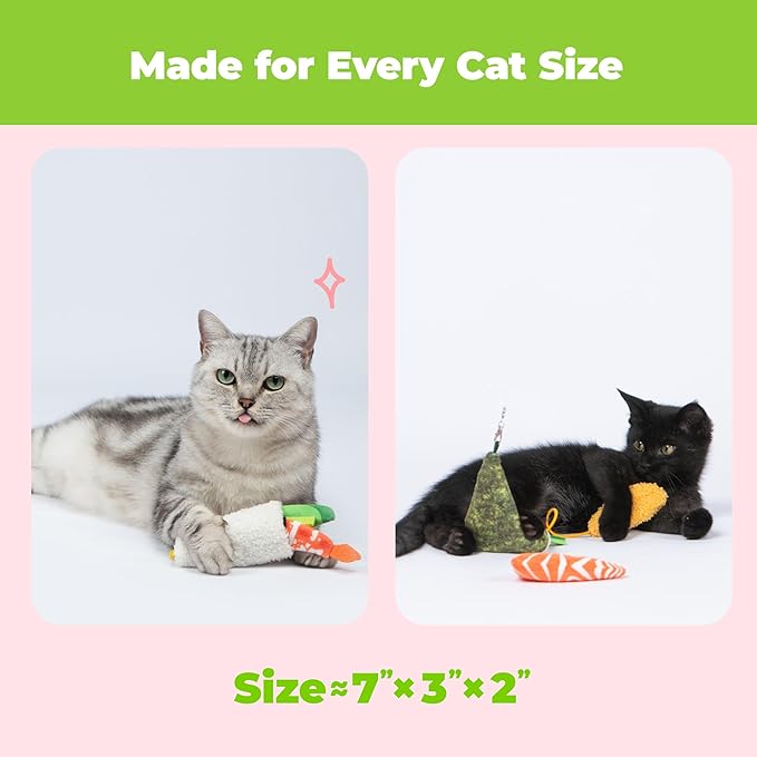 Catify by Best Pet Supplies Interactive Sushi Set Catnip Cat Toy for Indoor Cats & Kittens, Plush Pull-Out Toppings Chew Toys, Durable, Soft, Enrichment Play
