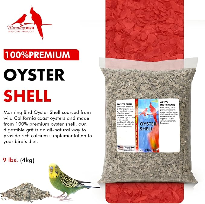Morning Bird Oyster Shell for Birds 9 lbs - Natural Calcium Supplement – Sustainably Harvested from California Coast - Easy Add to Favorite Mix - Safe Year-Round Bird Food Additive