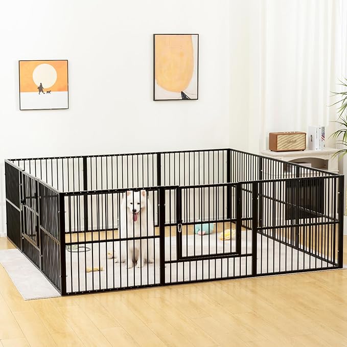 Dog Playpen - 32" Height Dog Pen, Heavy Duty Puppy Pen with Door, Safe & Sturdy, Easy Assemble for Indoor/Outdoor Pet Playpen (10 Panels with Door, Black)