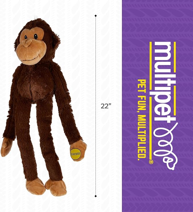 Multipet Swingin' Safari Monkey Dog Plush Toy - Squeaky Dog Toy for All Dogs - Extra Soft Plush Dog Toy - Stuffed Animal Dog Toy for Cuddling & Playing - Cute Dog Pet Toy (27”, Brown, 5 Squeakers)