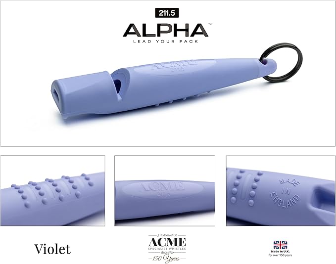 ACME Alpha 211.5 Professional Dog Training Whistle with Enhanced Ergonomic Grip. BPA-Free Plastic. 110 dBA. Long Range. Standardized Frequency. Weatherproof. Made in The UK (Violet Purple)