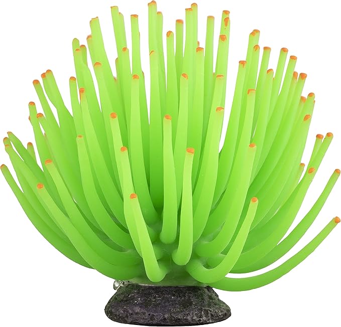 GloFish Anemone Ornament, Detailed Aquarium Ornament, Large Green, Creates A Glowing Effect (Pack of 6)