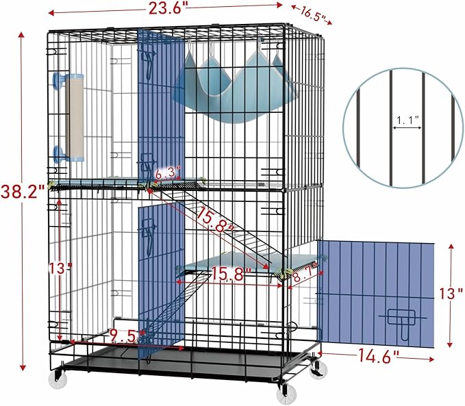 3-Tier Cat Cage Indoor: Medium Cat Enclosure Pet Playpen Detachable Metal Wire Kennel Collapsible Crate with Scratching Post & Plush Pads & Hammock for Cats Kittens