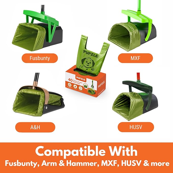 Pupzle Bags for Arm & Hammer, FUSBUNTY, MXF, and TIMINGILA Pooper Scoopers, 40 Pooper Scooper Bags Refill for Swivel Bin, Black (Green)