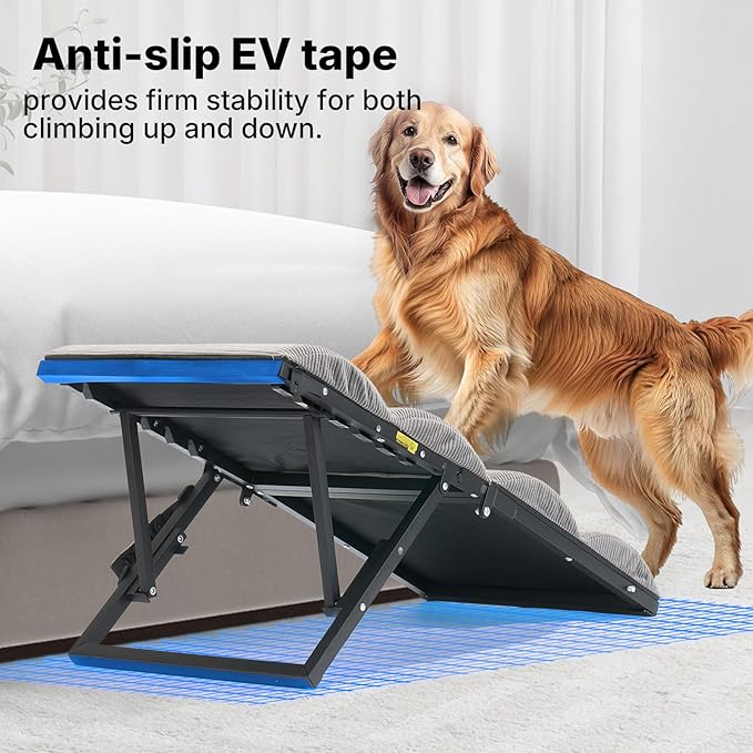 Veehoo Dog Ramp for Bed Couch Height Adjustable from 12" to 20", Foldable Stairs for Dogs to Get on Bed 17" Extra Wide, Portable Pet Doggie Steps Indoor with Non Slip Pad, Support up to 150 lbs