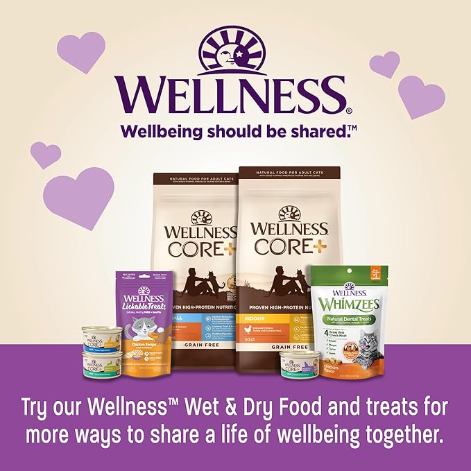 Wellness Lickable Treats Soft Puree Natural Grain Free Adult Cat Treats, Duck Recipe, Contains 6-0.4 Ounce Squeezable Tubes