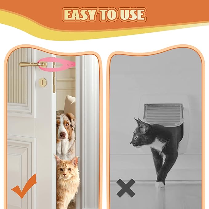 TGIOW Cat Door Latch, 1 Pcs Flex Latch, Cat Door Stopper to Keep Dog Out of Litter Box and Food, 5 Adjustable Size Strap 2.5-6" Wide, No Measuring, Easy to Install, Pink