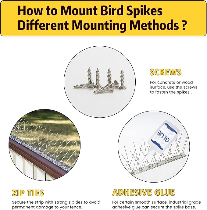 KKY 36 Pack Bird Spikes 13 inch Anti-Bird Nails Repellent Metal Deterant Spinners for Pigeon 38.9 Ft