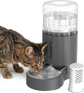 Cat Water Dispenser with Filter and Stainless Steel Bowl, Automatic Gravity Water Dispenser for Cats or Small Medium Size Dogs, Large Capacity, Easy to Clean and Safe for Pets (4L Grey)