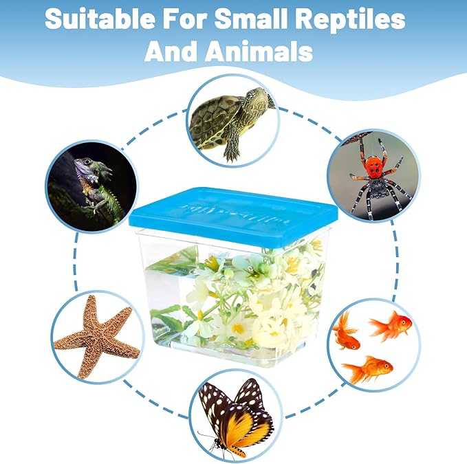 25 Pack Plastic Fish Bowl with Lids, 12 Oz Small Rectangle Gold Fish Tank, Fishbowl Candy Bowl, Tarantula Enclosure Snake Breeding Case, Mini Fish Box for Pets