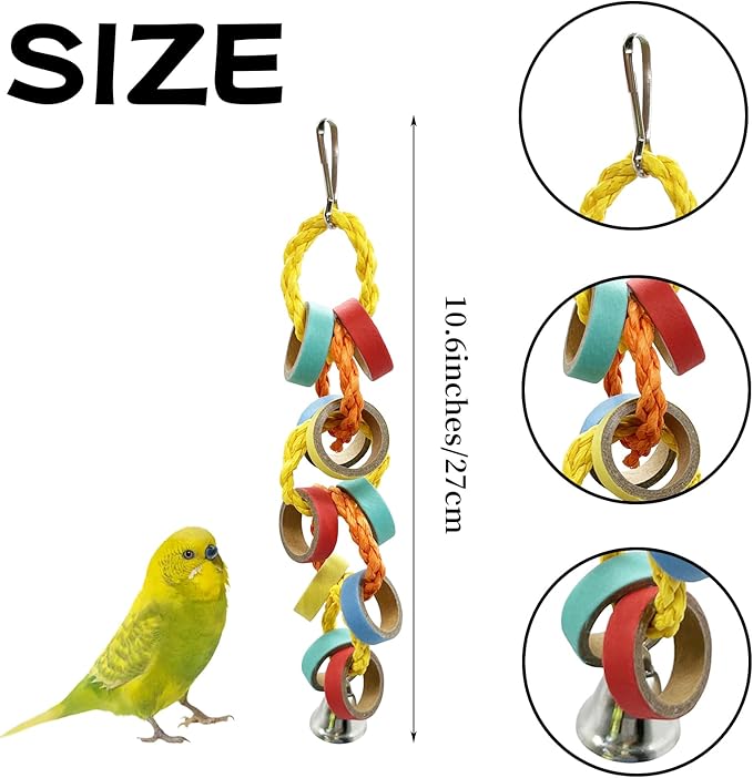 4 Packs Small Parrot Chewing Toys Bagel Chew Rings Shredding Bird Toy for Cockatiel Conures Parakeet Budgies Love Birds Canary Cage Hanging Accessies
