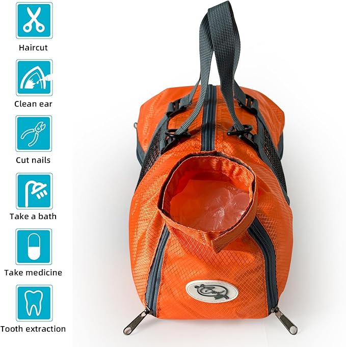 Cinf Cat Nail Clipping Cleaning Grooming Restraint Bag （Free Muzzle） No Scratching Biting for Bathing Nail Trimming Injecting Examining((Orange,M)