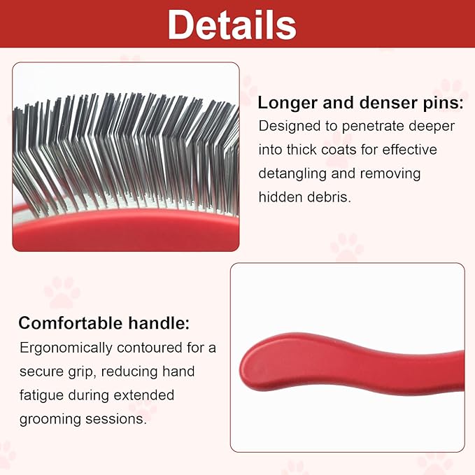Dog Slicker Brush for Doodle Grooming,Dog Brush for Poodles,Long Pin Haired Pet Slicker Brush for Goldendoodles, Labradoodles,Bernedoodles (Red)