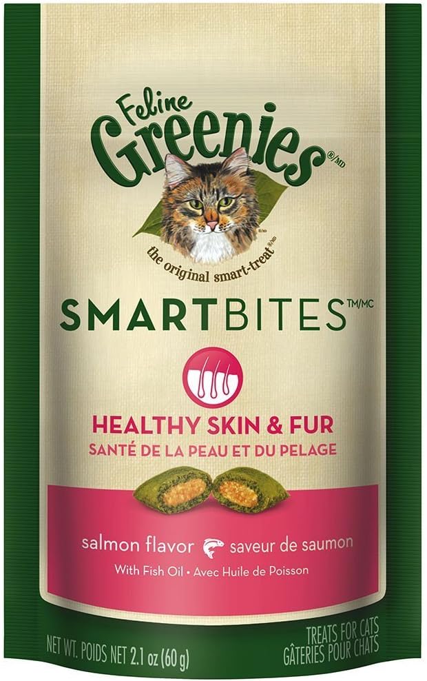 Greenies Feline SMARTBITES Skin & Fur Salmon 2.1oz - Six (6) Packages