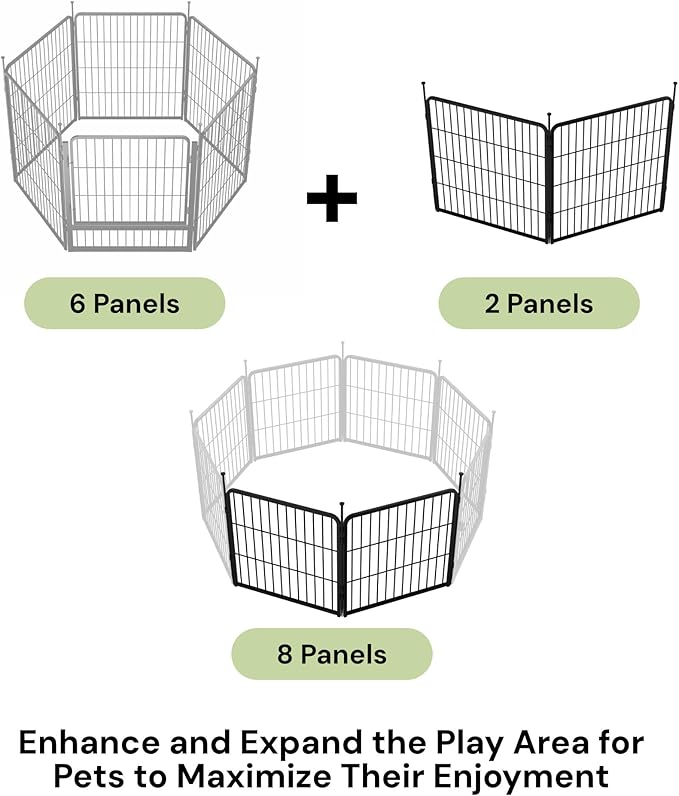 SunsGrove Dog Playpen for Outdoor, Heavy Duty 32 Inch 2 Panels Play Pen for Small and Medium Dogs, Free and Safe Play Dog Fence, Black