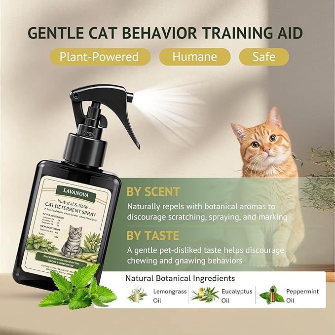 Cat Deterrent Spray for Indoor and Outdoor, 200ml / 6.76 Fl Oz, Cat Scratch Deterrent for Furniture, Sofa, Carpet and Plants, Anti Marking Training Spray with Natural Ingredients
