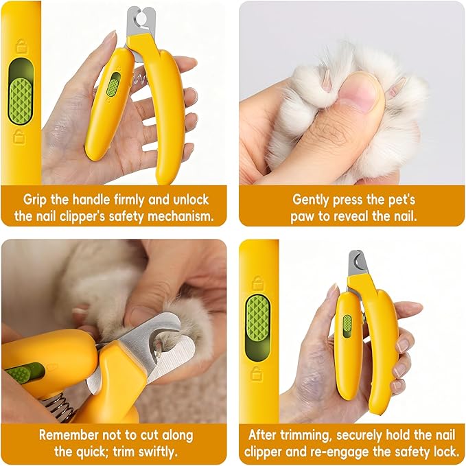Dog Nail Clippers,Dog Nail Trimmers for Small Medium Dogs and Cats - Professional Grooming Tool with Safety Lock, Sharp Stainless Steel Blade Prevents Splitting，Includes Nail File (Yellow-mini)