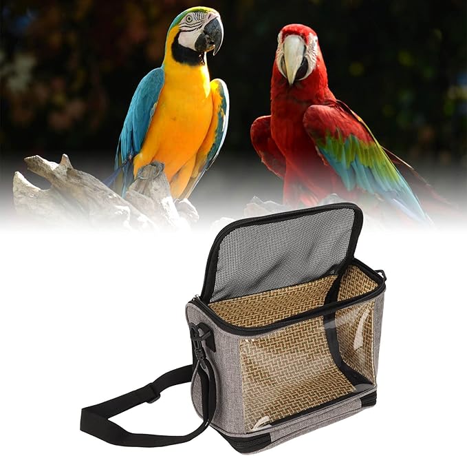 Bird Carrier Bag,Portable Travel pet Hamster Bag,Transparent Lightweight Breathable Parrot Travel Cage for Cockatiels Parakeets Small Bird Rat Guinea Pig Squirrel Carrier (Grey)